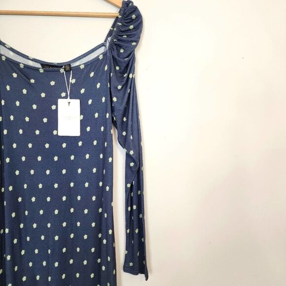 NWT Ted Baker Meegwin Ditsy Spot Jersey Midi Side Slit Stretch Dress  8-10 Or 3 - Picture 7 of 12